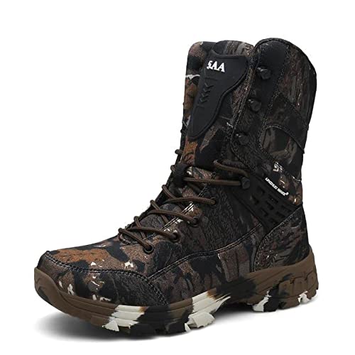 TDHLW Herren Jagdstiefel - Arbeits Utility Schuhe Militärische Taktische Herren Armee Outdoor Sport Camping Wandern Kampf Schnürung Atmungsaktive Dschungel Kampfstiefel,Braun,44 von TDHLW