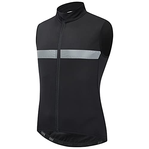 TDHLW Winter Fahrradweste Herren Wasserdicht Atmungsaktiv Warme Fleeceweste Reflektierend Radweste Ärmellos Laufweste Winddicht MTB Rennrad Fahrrad Weste Outdoor Windstopper,Schwarz,L von TDHLW