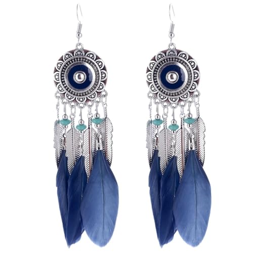 Blaue Feder Boho Quaste Lange Ohrringe für Frauen Winzige Perlen Blätter Charm Mode Emaille Schmuck Vintage Ohrringe Bijoux Geschenk, Blau, Einheitsgröße von TDNEKMCA