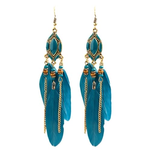 Blaue Feder Retro Boho Runde Quaste Lange Ohrringe Für Frauen Winzige Perlen Blätter Charme Mode Emaille Schmuck Hochzeit Ohrringe Bijoux Geschenk, Blau, Einheitsgröße von TDNEKMCA