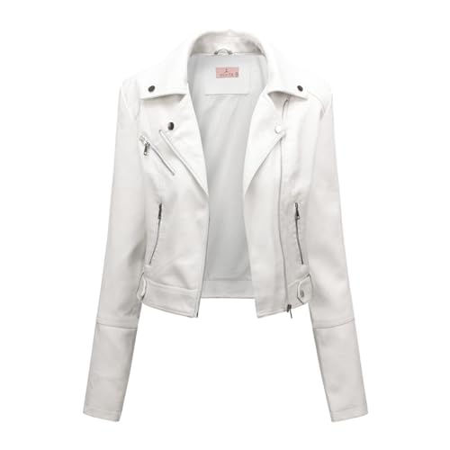 Damen-Motorradjacke Aus Pu-Lederimitat, Klassisch, Kurz, Slim-Fit, Motorradmantel, Revers, Langärmelig, Lederjacke Für Frühling Und Herbst, Lässig, Mit Reißverschluss, Normal, Motorrad-Bikermant von TDNEKMCA