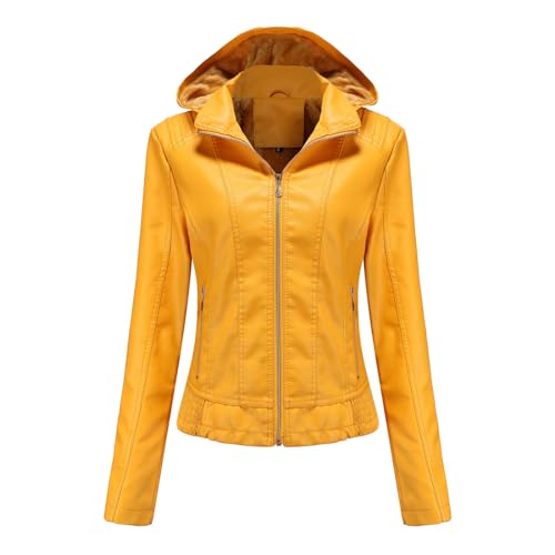 Kapuzenjacke Aus Pu-Kunstleder Für Damen, Warm, Abnehmbar, Lässig Und Samtig, Für Motorradfahrer, Herbst Und Winter, Langärmlig, Mit Reißverschluss, Lederjacke, Klassische Slim-Fit-Mantel In Üb von TDNEKMCA