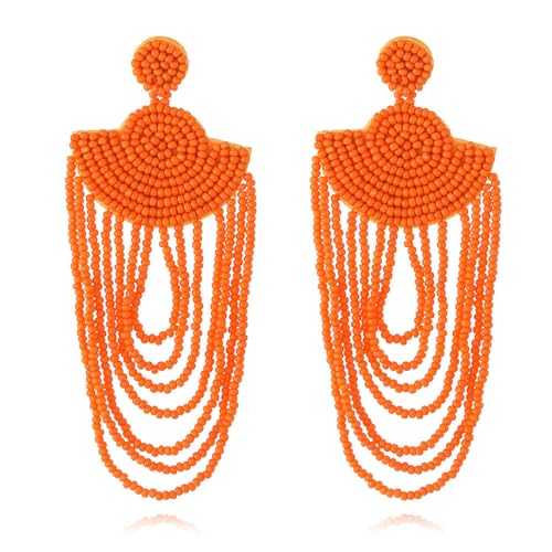 Ohrringe Mit Orangefarbenen Reisperlen Für Damen,Modisch,Geometrisch,Boho,Vintage,Palastperlen,Lang,Exquisit,Handgefertigt,Geflochten,Für Sommer,Strand,Party,Schmuck,Geschenk,Orange,Einheitsgröße von TDNEKMCA