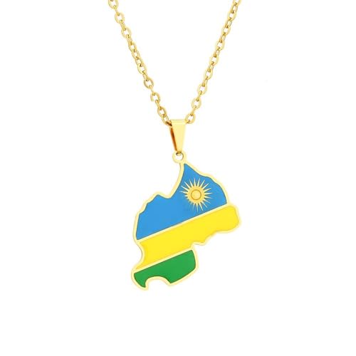 Ruanda-Karte-Anhänger-Halskette – zierliche Hip-Hop-Kontinent-Halskette, Emaille, tropfendes Öl, Schlüsselbeinkette, Schmuck, Anhänger, Halskette, Geschenk für Mädchen und Jungen, weiß, 50 cm von TDNEKMCA