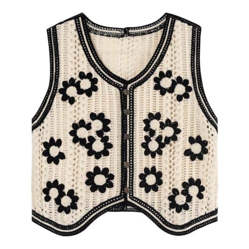 TDNEKMCA Boho-Damen-Häkelstrickweste – Vintage,Ausgehöhlt,Klassisch,Kurz Geschnittene Strickweste,Retro,Offener Stich,Schwarz,Einheitsgröße von TDNEKMCA