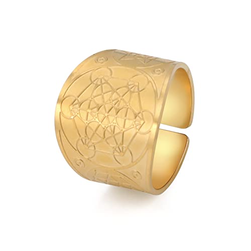 TEAMER Edelstahl Erzengel Metatron Engel des Lebens Siegel Amulett Ring Salomon Vintage Ringe Schmuck für Männer Frauen (9, Metatron-Würfel -Gold) von TEAMER