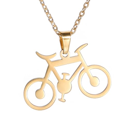 TEAMER Edelstahl Mode Fahrrad Halskette Klassisches Fahrrad Schlüsselanhänger Reiten Ride Engagement Sport Schmuck Für Fahrradliebhaber (Fahrrad-Halskette - Gold) von TEAMER