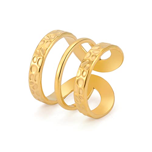 TEAMER Einstellbare Geometrische Offene Finger Ringe Buchstabe H Form Ring Edelstahl Punk Party Schmuck für Frauen (Stil 1 -Gold) von TEAMER