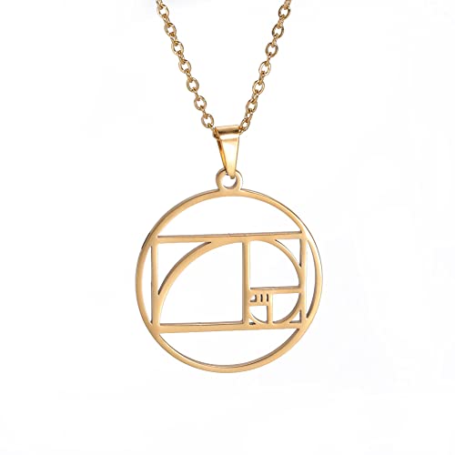 TEAMER Fibonacci Goldene Spirale Halskette Edelstahl Goldener Schnitt Anhänger Tragbare Mathematik Irrationaler Charme Anhänger Geometrischer Schmuck Für Frauen (Stil 2 -Gold) von TEAMER