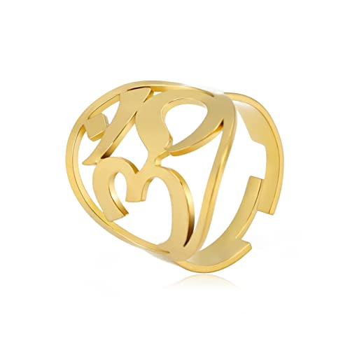 TEAMER Größenverstellbare Blume des Lebens Ringe Edelstahl Om Symbol Ring Heilige Geometrie Magisches Hexagramm Talisman Amulett Schmuck für Frauen Mädchen (OM-Symbol-Gold) von TEAMER