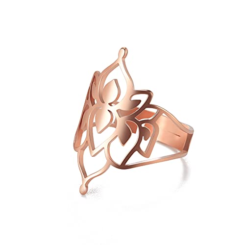TEAMER Größenverstellbarer Erzengel Metatron Edelstahl-Ring, verstellbare Blume des Lebens, Schmuck für Frauen und Mädchen (Rose Gold-Style C) von TEAMER