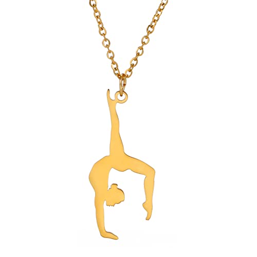 TEAMER Gymnastik Anhänger Trendy Gymnastik Halskette Sport Ballerina Schmuck für Frauen Mädchen für Geburtstag Weihnachten (Stil 5-Gold) von TEAMER