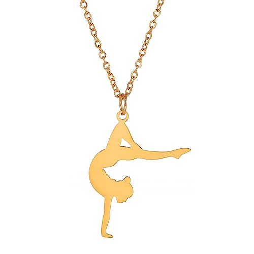 TEAMER Gymnastik Anhänger Trendy Gymnastik Halskette Sport Ballerina Schmuck für Frauen Mädchen für Geburtstag Weihnachten (Stil 6-Gold) von TEAMER