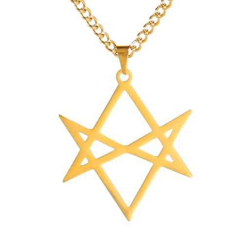TEAMER Hexe Triskele Spirale Halskette für Frauen Mädchen (Unicursal-Hexagramm-Gold) von TEAMER