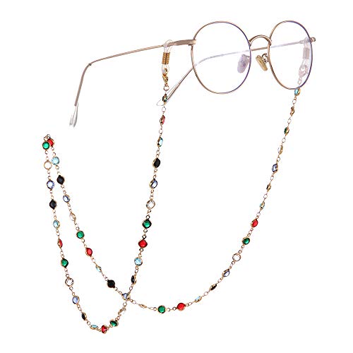 TEAMER Mode bunte Brillenkette Sonnenbrillenband Brillenhalter Kristall Statement Perlen Lesung böhmischen Glasband für Frauen Mädchen（Gold mit weißem Gummi） von TEAMER
