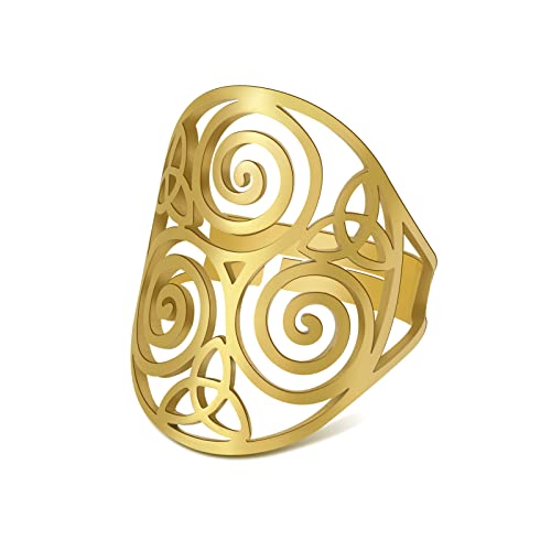 TEAMER Resizable Triskele Ring Edelstahl Heilige Geometrie Magisches Hexagramm Talisman Amulett Schmuck Für Frauen Mädchen (Triskele - Stil 2 - Gold) von TEAMER