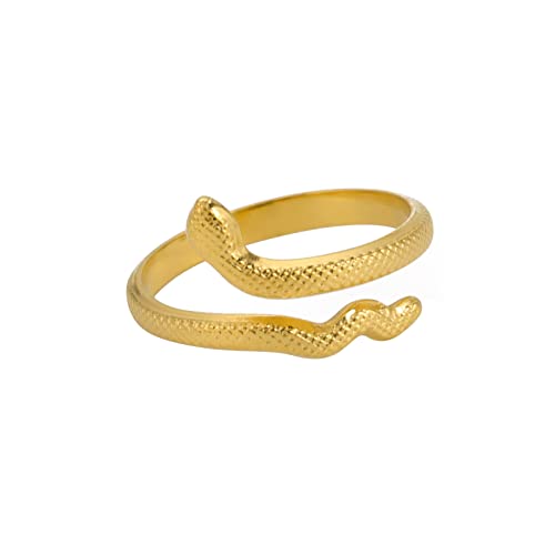 TEAMER Schlange Ring Verstellbarer Fingerring aus Edelstahl Wickel-Schlangenring Stapelbarer Ring Punk Schlange Tierschmuck für Frauen (Stil 5 -Gold) von TEAMER