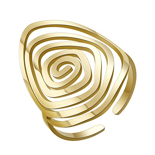 TEAMER Unregelmäßiger Wirbel-Labyrinth-Ring Edelstahl Einstellbare Geometrische Unregelmäßige Spirale Offene Fingerringe Übertriebener Punk-Schmuck Für Frauen Mädchen (Stil 1 - Gold) von TEAMER