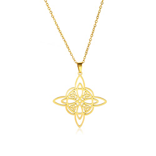 TEMAER Keltische Knoten Halskette Edelstahl Keltischer Mond Anhänger Triquetra Irisches Keltisches Pentagramm Halskette Gothic Wicca Amulett Schmuck Für Frauen (Hexenknoten 2-Gold) von TEAMER