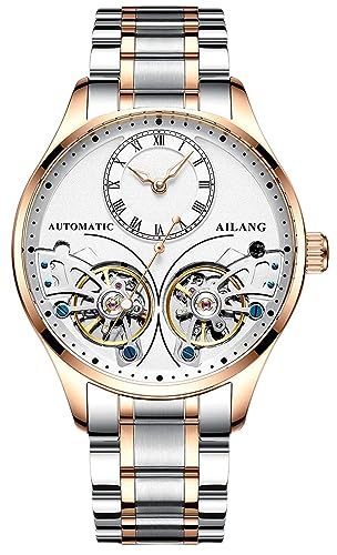 TEINTOP Herren Automatik Uhren Skelett Ailang Serie Stahlband Männer Armbanduhr (Roségold Weiß) von TEINTOP