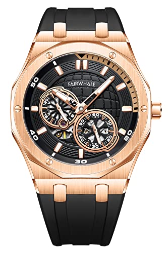 TEINTOP Uhren für Herren Automatik Planet Armbanduhren Silikon Armband Uhr (Roségold Schwarz) von TEINTOP