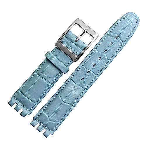 TEMKIN 17mm Echtes Leder Handgelenk Strap for Swatch Uhr Band Männer Frauen Armband Armband Zubehör (Color : Sky blue, Size : 17mm) von TEMKIN