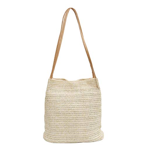 TENDYCOCO Schultertasche mit Strohhalm, Strandtasche, Handtasche für Damen, Beige - beige - Größe: Medium von TENDYCOCO