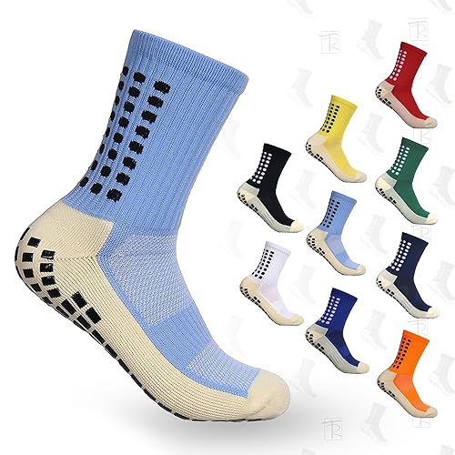TERNOS - Rutschfeste Socken, atmungsaktiv, verschleißfest, Sportsocken für Fußball/Basketball/Laufen/Wandern, himmelblau, M von TERNOS