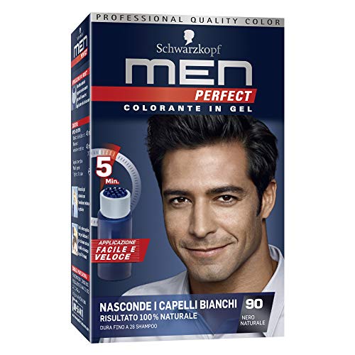 Schwarzkopf Men Perfect Farbstoff aus Gel, weißes Haar für Herren, natürliches Ergebnis, Farbton 90 Schwarz Natur von Schwarzkopf