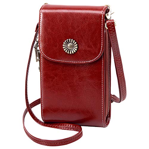 TEUEN Handy Umhängetasche Damen Leder mit Geldbörse 5 Kartenfächer Handytasche Zum Umhängen Damen Viele Fächer Handy Schultertasche Damen Klein Crossbody Tasche Handy Geldbeutel für Frauen (rot) von TEUEN