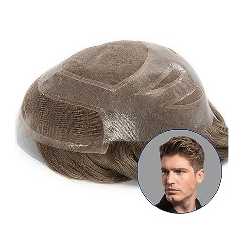 Herrenperücke Herren-Toupet, Mono-Spitzenoberteil mit PU um das Haar, Toupet, 20,3 x 25,4 cm, Haar, männliche Prothese, natürliches Echthaar-Ersatzsystem, Toupet for Männer Toupet für Männer (Color : von TEXBOOK