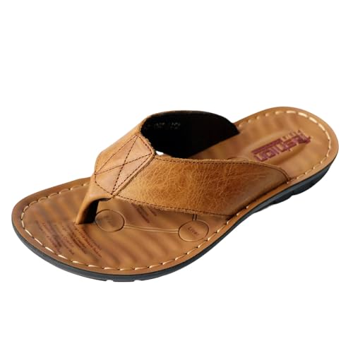 TEidea Badelatschen Herren Herren-Sommerschuhe Im Freien Große Flip-Pantoffel-Flat-Slip-Sandalen Für Freizeitstrände-Braun-38 von TEidea