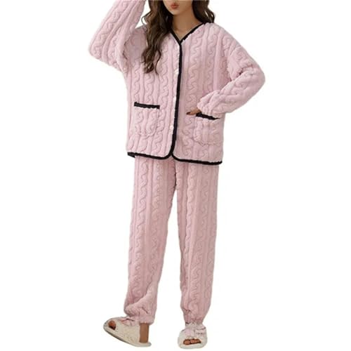 TEidea Schlafanzug Damen Winter Winter Warme Frauen Pyjamas Set Dicke Korallensamt Langarm Pyjamas Set Freizeit Nachtwäsche Für Frauen-P-M von TEidea