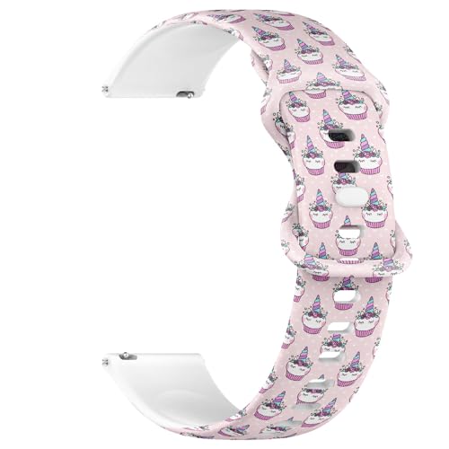 THAZEE 18 mm Schnellverschluss-Sportuhrband aus weichem Silikon (niedliches Einhorn-Cupcake), Ersatz-Gummiarmband für Damen und Herren, Silikon, Kein Edelstein von THAZEE