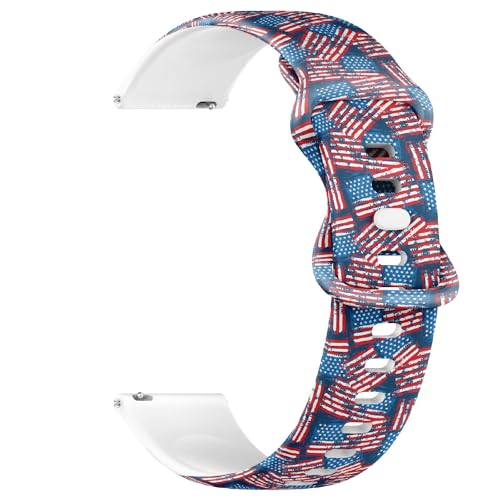 THAZEE 20 mm Schnellverschluss-Armband aus weichem Silikon für Sportuhren (amerikanische Flagge) Ersatz-Gummiband für Damen und Herren, Silikon, Kein Edelstein von THAZEE