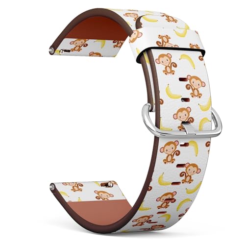 THAZEE 20 mm Schnellverschluss-Ersatz-Lederarmband (Affe Yellow Banana 2) Smartwatch-Armband für Damen und Herren, Kunstleder, Kein Edelstein von THAZEE