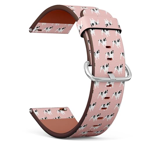 THAZEE 20 mm Schnellverschluss-Ersatzarmband aus Leder (Französische Bulldogge 2) Smartwatch-Armband für Damen und Herren, Kunstleder, Kein Edelstein von THAZEE