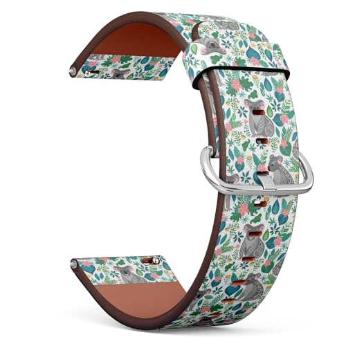 THAZEE 20 mm Schnellverschluss-Ersatzarmband aus Leder (niedliche graue Koalas-Ornamente, tropisch), Smartwatch-Armband für Damen und Herren, Kunstleder, Kein Edelstein von THAZEE