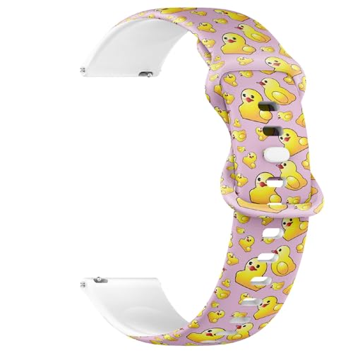 THAZEE 20 mm Schnellverschluss-Sportuhrband aus weichem Silikon (gelbe Ente Design-Bild), Ersatz-Gummiband für Damen und Herren, Silikon, Kein Edelstein von THAZEE