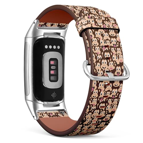 THAZEE Kompatibel mit Fitbit Charge 5 / Fitbit Charge 6 Ersatz-Lederarmband (Affenköpfe), Smartwatch-Armband für Damen und Herren, Veganes Leder, Kein Edelstein von THAZEE