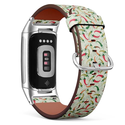 THAZEE Kompatibel mit Fitbit Charge 5 / Fitbit Charge 6 Ersatz-Lederarmband (Chili Peppers), Smartwatch-Armband für Damen und Herren, Veganes Leder, Kein Edelstein von THAZEE