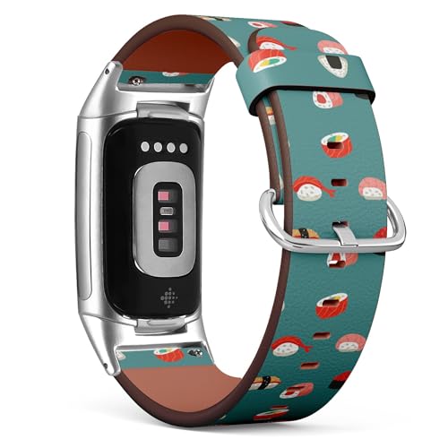 THAZEE Kompatibel mit Fitbit Charge 5 / Fitbit Charge 6 Ersatz-Lederarmband (Cuisine Sushi) Smartwatch-Armband für Damen und Herren, Veganes Leder, Kein Edelstein von THAZEE