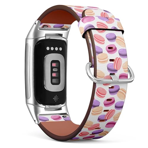 THAZEE Kompatibel mit Fitbit Charge 5 / Fitbit Charge 6 Ersatz-Lederarmband (Macarons unterschiedlich), Smartwatch-Armband für Damen und Herren, Veganes Leder, Kein Edelstein von THAZEE