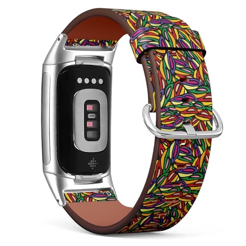 THAZEE Kompatibel mit Fitbit Charge 5 / Fitbit Charge 6 Ersatz-Lederarmband (Mosaik-Design), Smartwatch-Armband für Damen und Herren, Veganes Leder, Kein Edelstein von THAZEE
