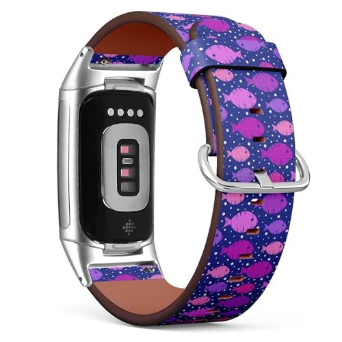 THAZEE Kompatibel mit Fitbit Charge 5 / Fitbit Charge 6 Ersatz-Lederarmband (Ozeanfisch, nautisch), Smartwatch-Armband für Damen und Herren, Veganes Leder, Kein Edelstein von THAZEE