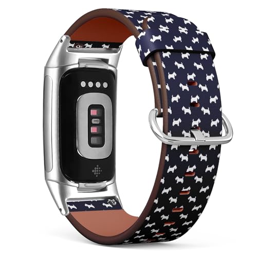 THAZEE Kompatibel mit Fitbit Charge 5 / Fitbit Charge 6 Ersatz-Lederarmband (Scottish Terrier Hunderasse), Smartwatch-Armband für Damen und Herren, Veganes Leder, Kein Edelstein von THAZEE