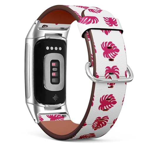 THAZEE Kompatibel mit Fitbit Charge 5 / Fitbit Charge 6 Ersatz-Lederarmband (Tropical Monstera) Smartwatch-Armband für Damen und Herren, Veganes Leder, Kein Edelstein von THAZEE