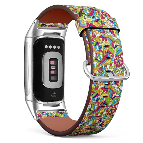 THAZEE Kompatibel mit Fitbit Charge 5 / Fitbit Charge 6 Ersatz-Lederarmband (mexikanische Talavera-Keramikfliesen), Smartwatch-Armband für Damen und Herren, Veganes Leder, Kein Edelstein von THAZEE