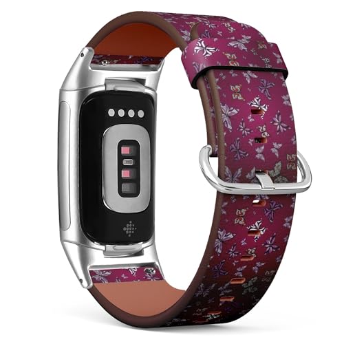 THAZEE Kompatibel mit Fitbit Charge 5 / Fitbit Charge 6 Ersatz-Lederarmband (niedlicher Schmetterling) Smartwatch-Armband für Damen und Herren, Veganes Leder, Kein Edelstein von THAZEE