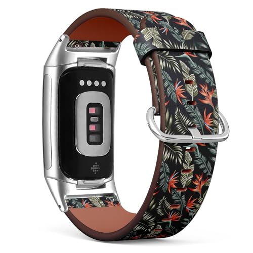 THAZEE Kompatibel mit Fitbit Charge 5 / Fitbit Charge 6 Ersatz-Lederarmband (tropische Palme), Smartwatch-Armband für Damen und Herren, Veganes Leder, Kein Edelstein von THAZEE